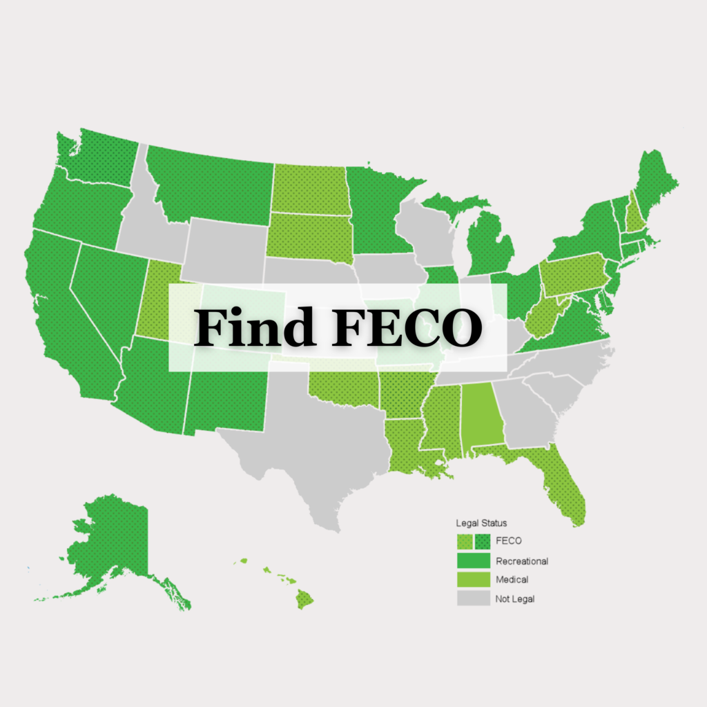 a map of united states with selected states - find FECO - graphic